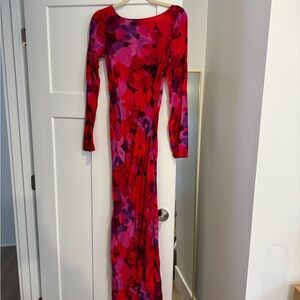 Rumored Vibrant Red and Purple Long Sleeve Dress